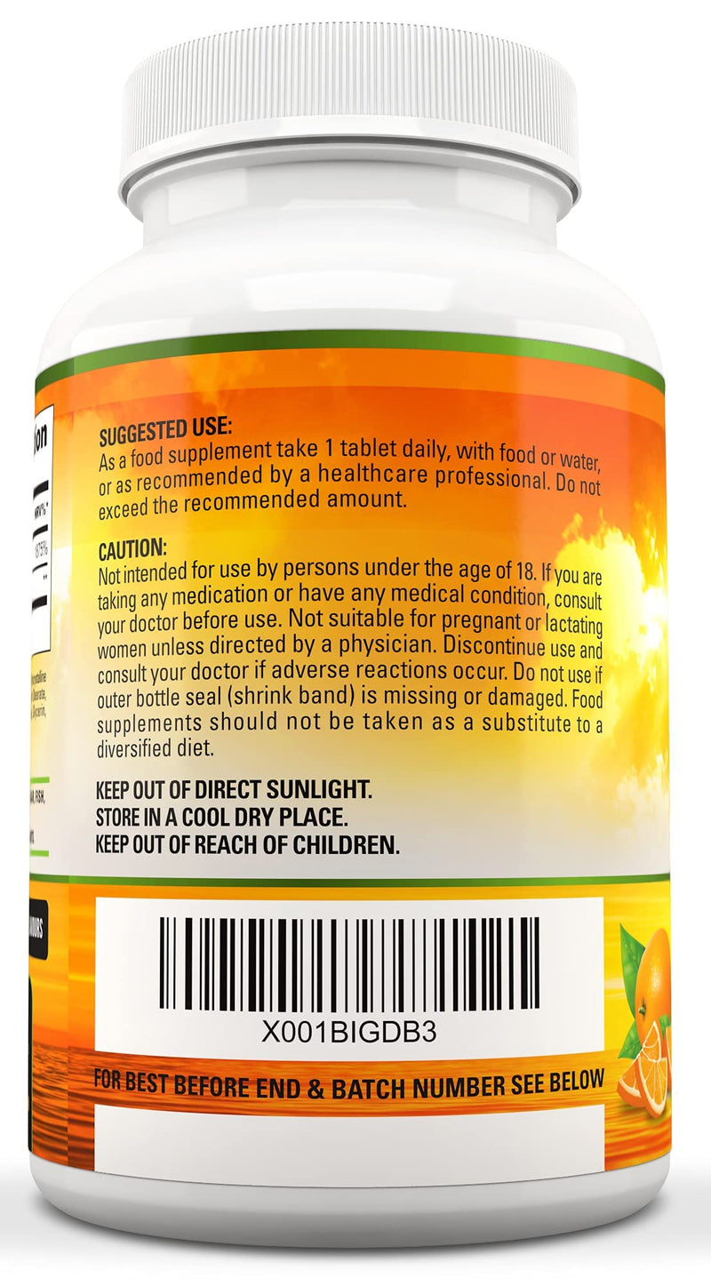 [Australia] - Vitamin C 1500mg per Tablet, High Strength 180 Vegan Tablets, Food Supplement, 6 Month Supply - Made in UK 