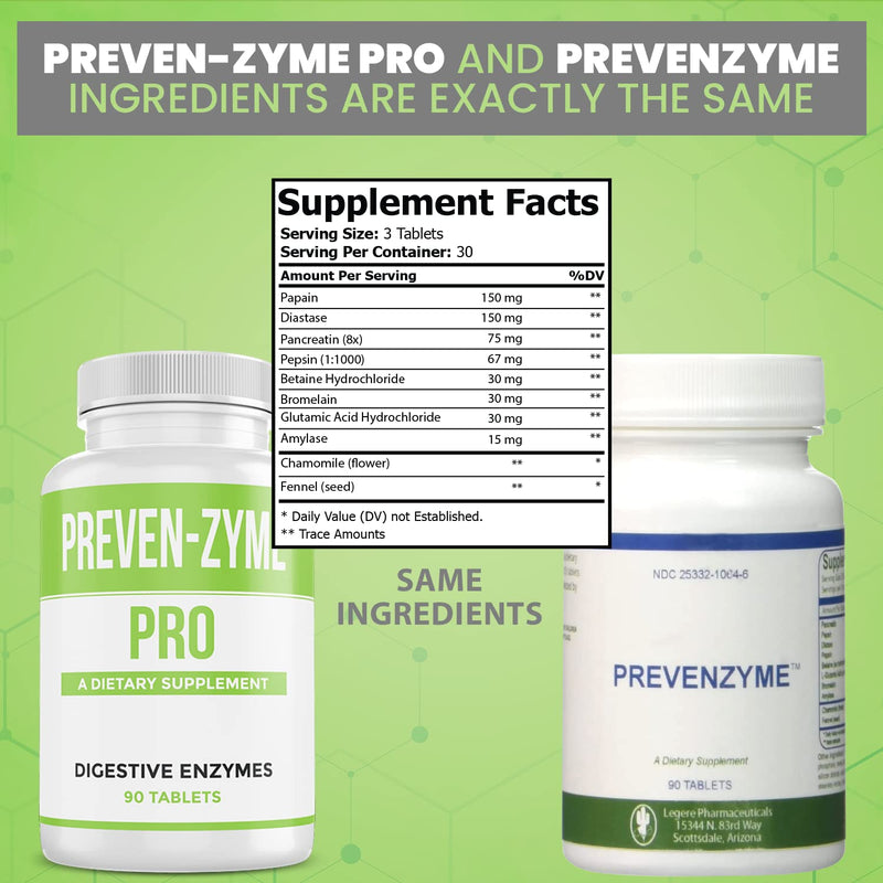 [Australia] - Prevenzyme Pro Digestive Enzyme Supplement (90 Tabs) Manufactured by Legere Pharmaceuticals for ES Global Supports Healthy Digestion, Relieves Gas & Bloating with Pepsin Pancreatin Papain Bromelain 