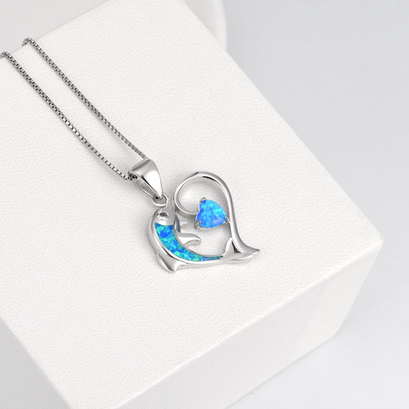 [Australia] - SOULMEET Sterling Silver Butterfly Bee Dolphin Elephant Cats Snake Rose Flower Necklace for Women Girls Cute Animals Hearts Jewelry Gifts Idea Christmas Dolphin Heart 