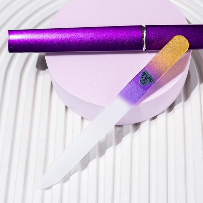 [Australia] - Glass Nail File with Case, Fingernail File for Manicure Nail Care - Bona Fide Beauty Premium Czech Glass Nail File Gold/Violet 
