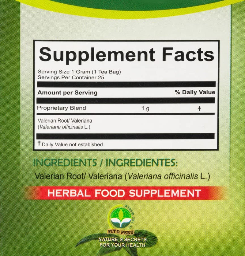 [Australia] - Valerian Root Tea (Valeriana) - 25 Tea Bags of Valerian Root – Herbal Tea from Peru – Nature’s Strongest Sleep Aid Supplement –1000mg Valeerian Valerain per Filtered Teabag, (Not Pills) 