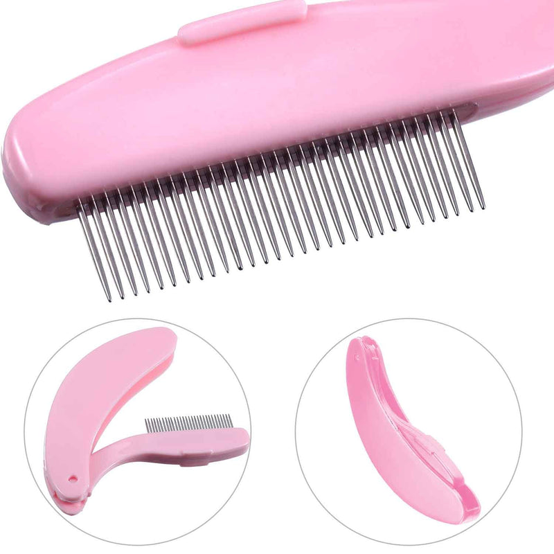 [Australia] - TecUnite 4 Packs Folding Eyelash Comb, Stainless Steel Teeth Eyebrow Comb Lash and Brow Makeup Brush (Pink) 4 Pink 