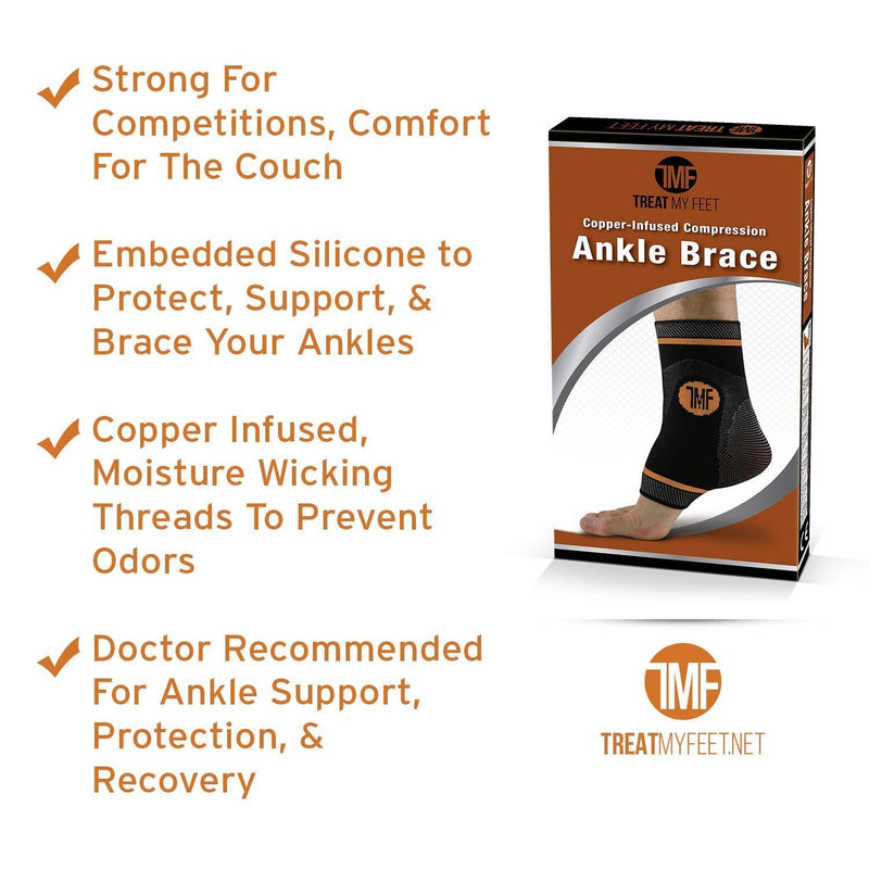 [Australia] - Compression Ankle Brace with Silicone Ankle Support and Copper - Plantar Fasciitis Brace for Foot Pain & Achilles Tendonitis Relief - Ankle Brace for Women & Men - Medium Size Medium (Pack of 1) 