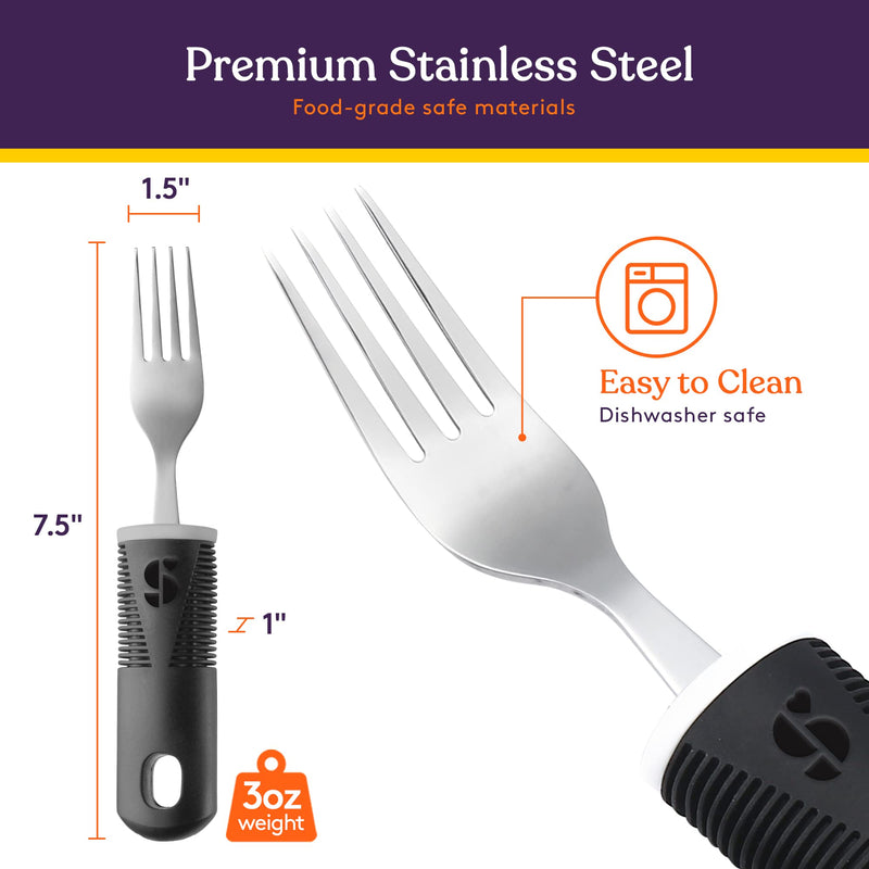 [Australia] - Special Supplies Adaptive Utensils (5-Piece Kitchen Set) Wide, Non-Weighted, Non-Slip Handles for Hand Tremors, Arthritis, Parkinson’s or Elderly use - Stainless Steel Knives, Fork, Spoons - Black 