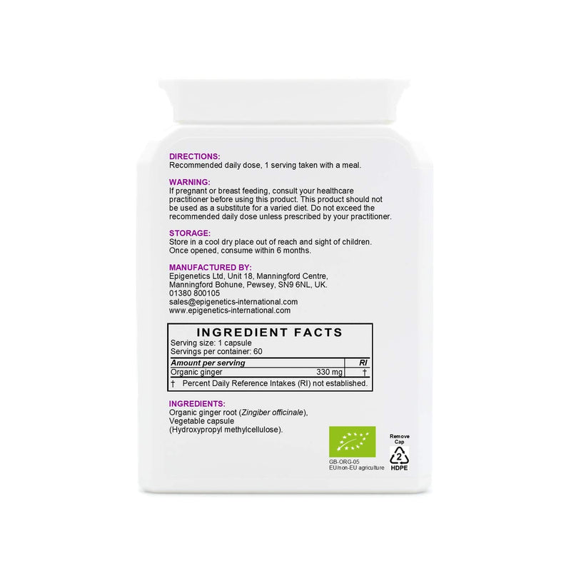 [Australia] - Organic Ginger 330mg | Natural Zingiber Officinale Herb Supplement | 60 Vegan Friendly Capsules UK Made | 1 Capsule Daily (2 Month Supply) 