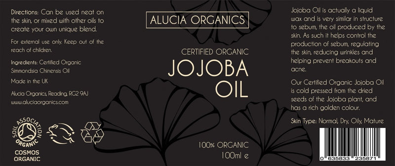 [Australia] - Alucia Organics Certified Organic Jojoba Oil 100ml - Pure, Natural, Cold Pressed, Certified Organic, Vegan, Cruelty Free, for Skin, Face, Body, Hair, Massage 