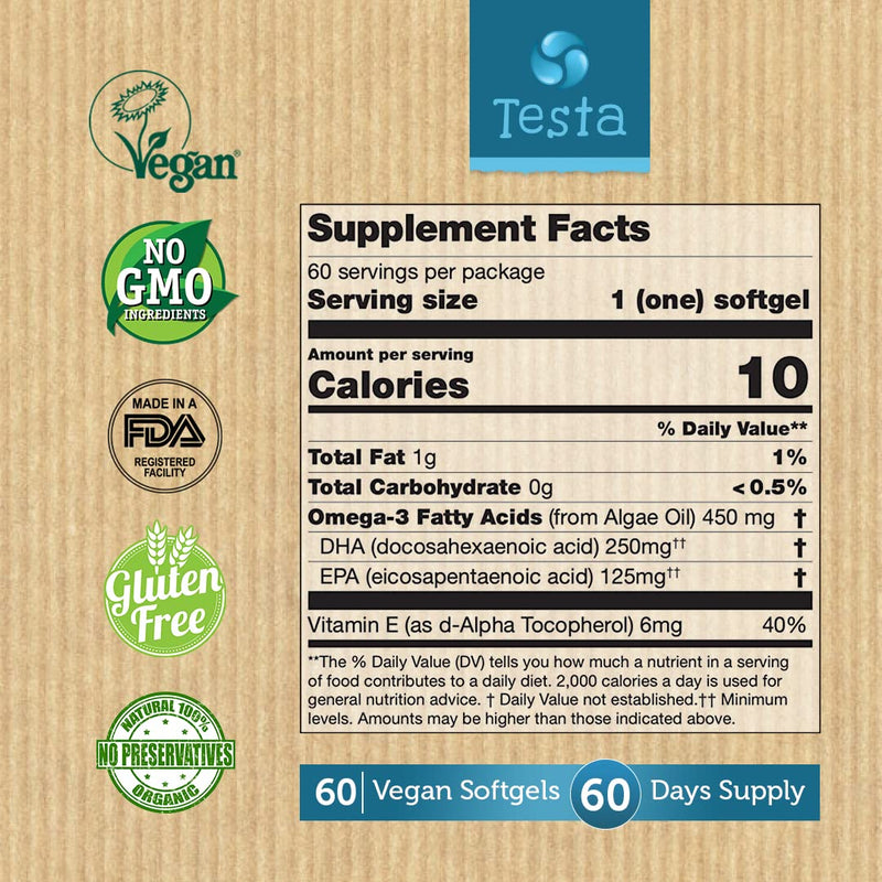 [Australia] - Vegan Omega 3 Supplement - High Strength DHA + EPA 450mg Per Capsule - Supports Heart, Brain, Joint Health - Plant-based Omega 3 from Algae Oil - Two Months Supply 