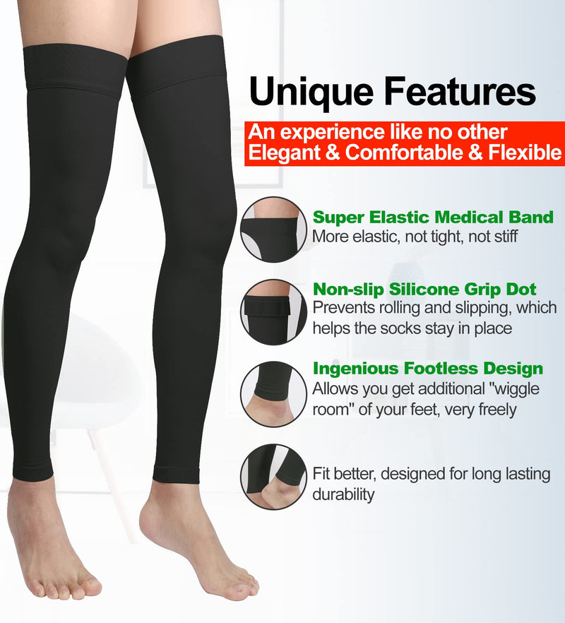 [Australia] - Thigh High Compression Stocking Footless - Pair, Thigh-Hi Leg Compression Sleeves Unisex, 20-30mmHg Gradient Compression with Silicone Band, Opaque, Best for Varicose Veins, Edema, Swelling, Black XL X-Large (1 Pair) 