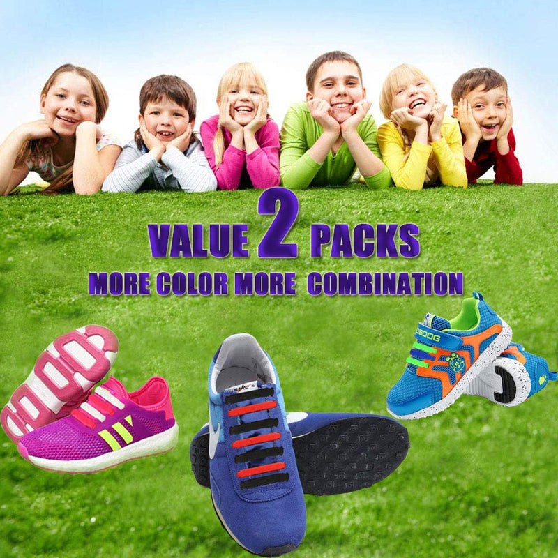 [Australia] - INMAKER No Tie Shoelaces for Kids and Adults, 2 Pack Elastic Sneakers Shoe Laces… 16pcs for youths&adults Black & Dark Blue 