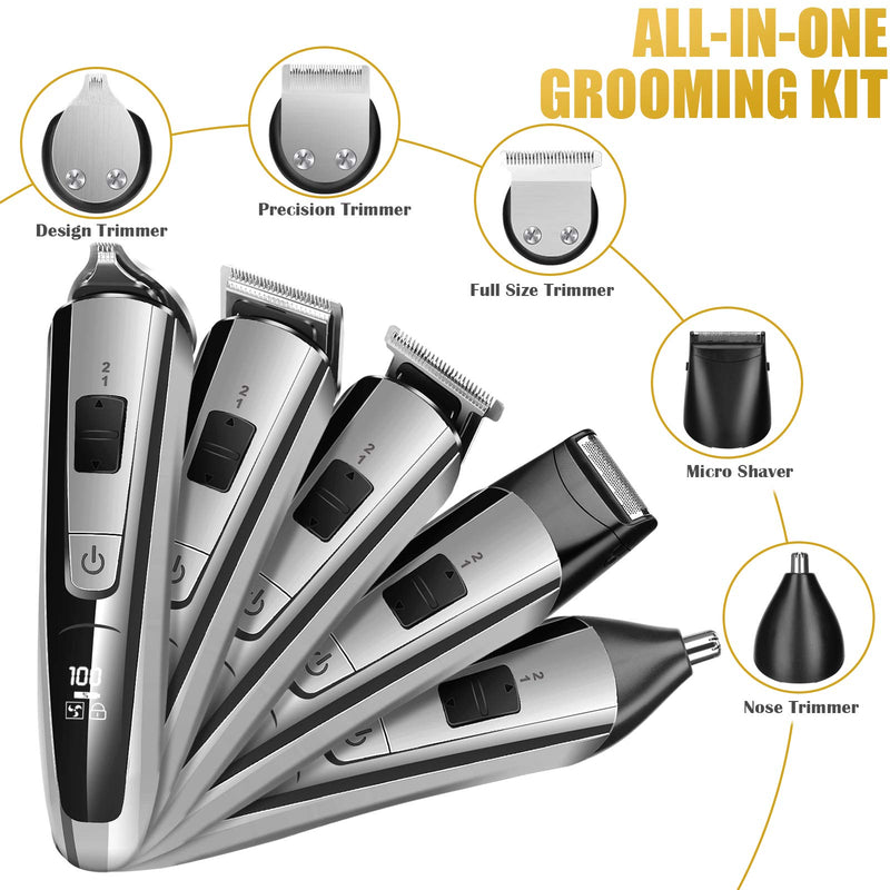 [Australia] - Hair Clippers Beard Trimmer Kit for Men Professional Cordless Hair Mustache Trimmer Hair Cutting Nose Ear Hair Trimmer Groomer Kit, 2 Speed, LED Display USB Rechargeable 5 in 1 
