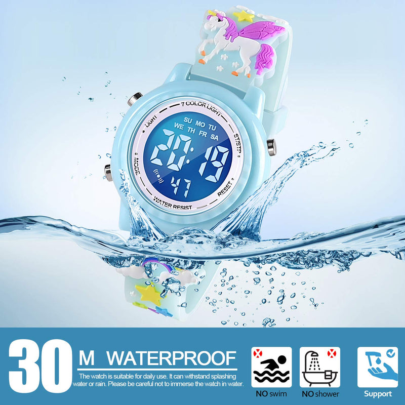 [Australia] - VAPCUFF 3D Cartoon Waterproof Kids Watches with Alarm - Best Toys Gifts for Girls Age 3-10 Blue 