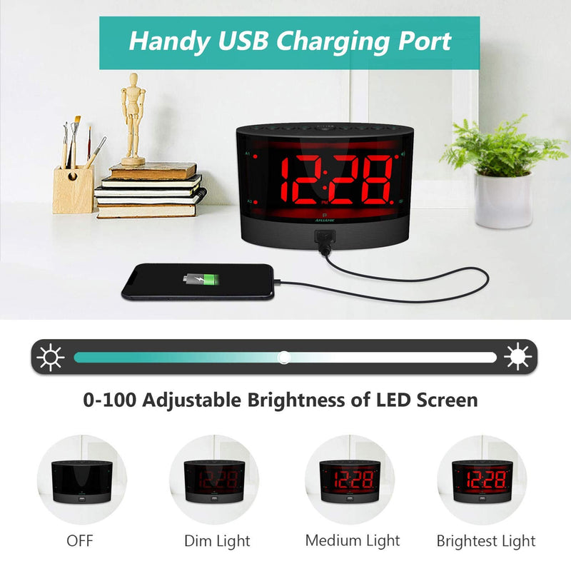 [Australia] - ANJANK Extra Loud Alarm Clock with Wireless Bed Shaker, Vibrating Dual Alarm Clock for Heavy Sleepers, Deaf and Hearing-impaired, Adjustable Volume/Dimmer/Wake up Mode, USB Charger Port, Pillow Shaker 