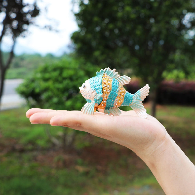 [Australia] - Waltz&F Tropical fish Trinket Box Hinged Hand-painted Animal Figurine Collectible Ring Holder 