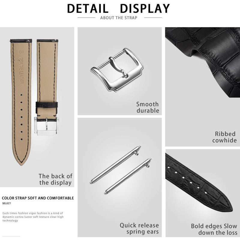 [Australia] - BINLUN Genuine Leather Watch Bands Women Men Quick Release Leather Watch Straps Replacement with 12 Colors Option (10mm, 12mm, 14mm, 15mm, 16mm, 17mm, 18mm, 19mm, 20mm, 21mm, 22mm, 23mm) 10MM Black 