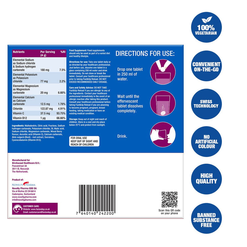 [Australia] - Fast&Up Reload – Instant Hydration and Electrolytes Replenishment - Saver Multipack - 80 Effervescent Tablets (4 x 20) - Mixed Berry 20 Count (Pack of 4) 