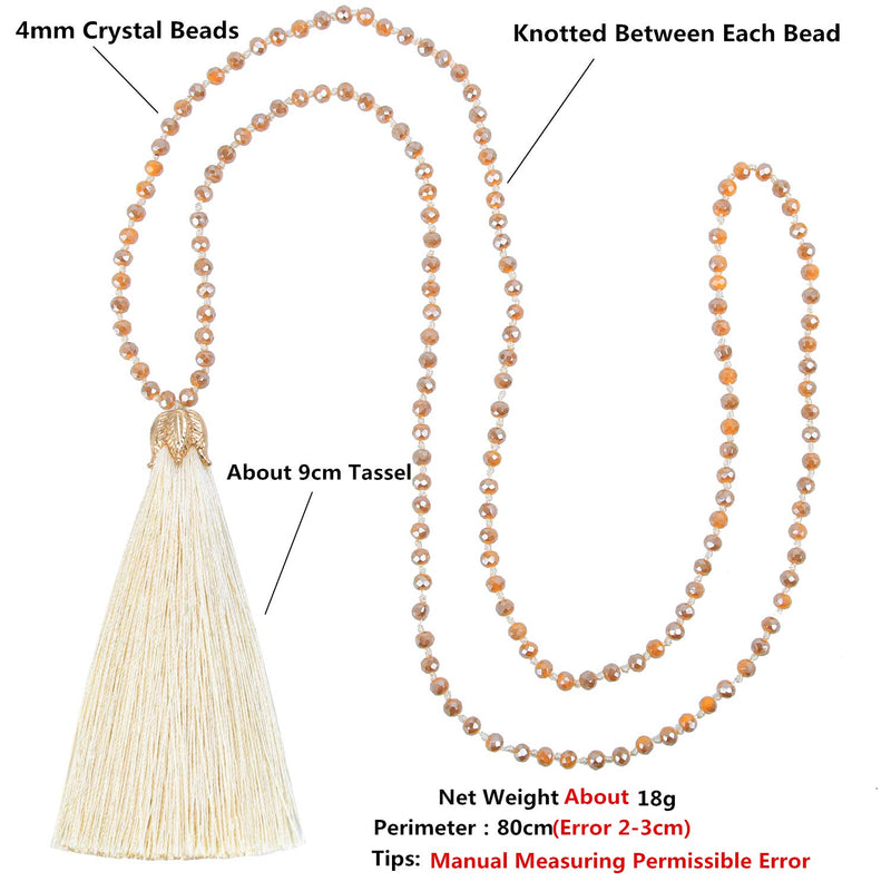 [Australia] - C·QUAN CHI Handmade Crystal Beaded Necklace Women Girls Tassel Pendant Necklace Statement Strand Necklace Gifts Jewelry for Women Gifts for Girls 02-Beige 
