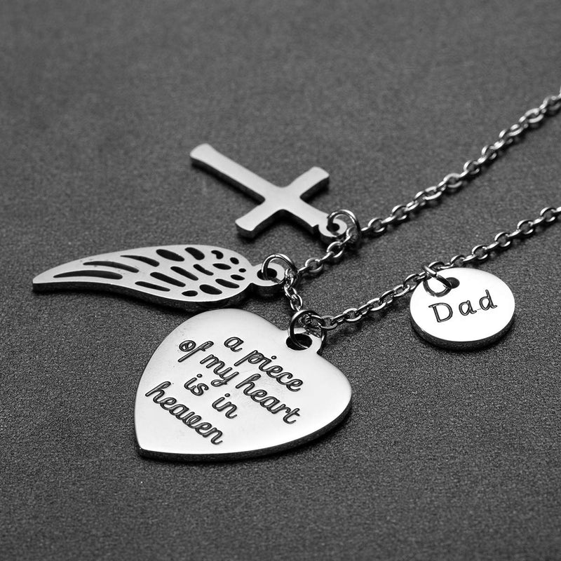 [Australia] - Joycuff Personalized Memorial Necklace Sympathy Gifts for Loss of Dad Mom Husband Remembrance Jewelry Angel Wings Silver Stainless Steel Cross Charm Pendant Memorial gifts for loss of Husband 