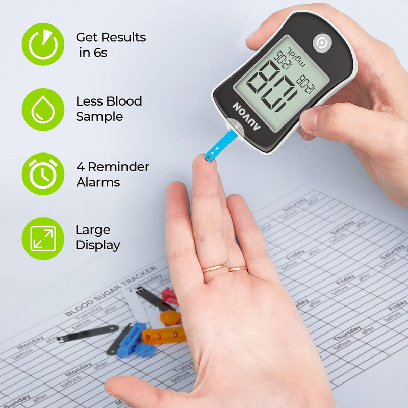 [Australia] - AUVON Blood Glucose Monitor Kit for Accurate Test, Diabetes Testing Kit with 100 Glucometer Strips, 100 30G Lancets and Lancing Devices, I-QARE DS-W Portable Blood Sugar Test Kit, No Coding Required 