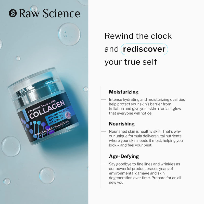 [Australia] - S RAW SCIENCE Anti-Aging Face Moisturizer for Women & Men, Collagen Day & Night Cream, Anti-Aging Skin Care with Hyaluronic Acid, Moisturizing & Nourishing Anti-Wrinkle Face Cream, Non-Greasy Formula 