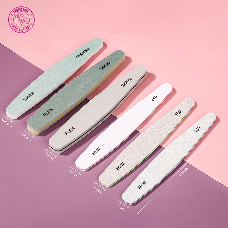 [Australia] - Nail File, Teenitor Gel nail file Set Professional Nail Buffer File Block Natural Manicure File Nail Polisher Washable Double Sided Grit 150/180/200/240/280/1000/4000 Buffer 