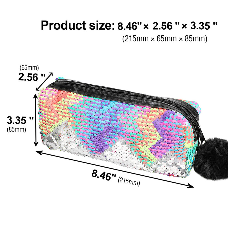 [Australia] - Phogary Glitter Cosmetic Bag Mermaid Spiral Reversible Sequins Portable Double Color Brush Pencil Case for Girls Make Up Pouch with Pompon Zip Closure (Colorful) 