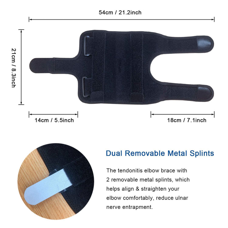 [Australia] - Elbow Brace, Elbow Support, Night Elbow Sleep Support, with 2 Removable Metal Splints, for Sprained Elbows, Tendonitis, Arthritis, Elbow Immobilized, Sports Injury Recovery 