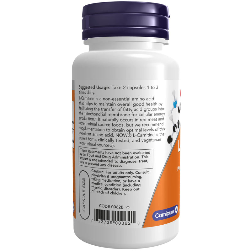 [Australia] - NOW Supplements, L-Carnitine 250 mg, Purest Form, Amino Acid, Fitness Support*, 60 Veg Capsules 1 