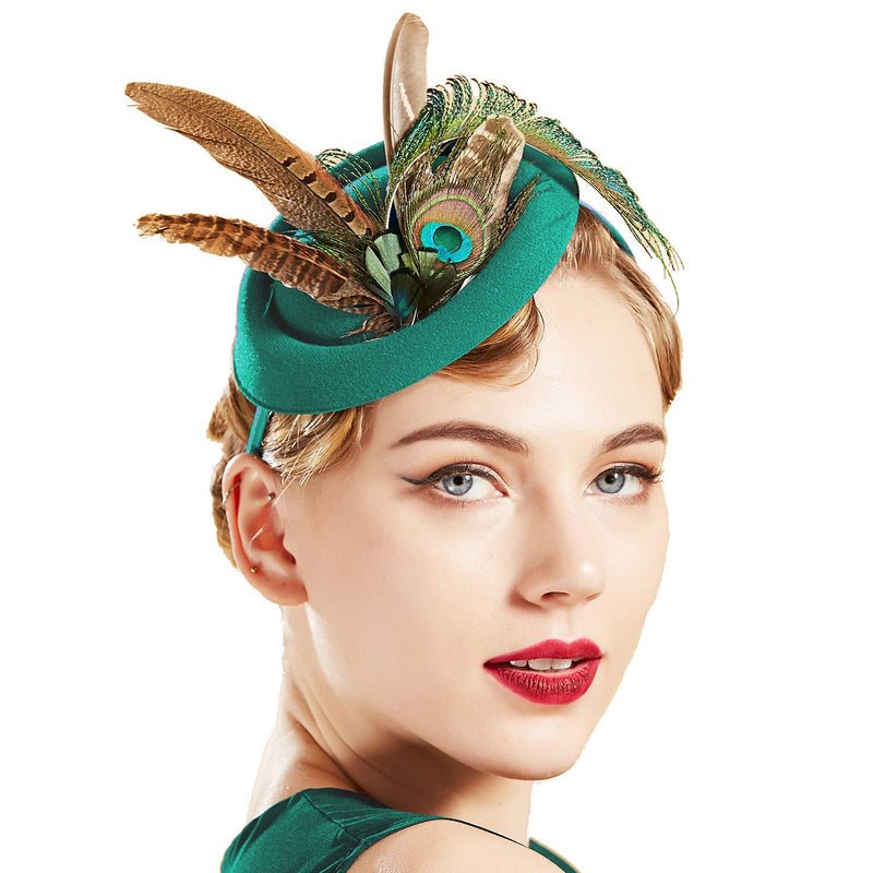 [Australia] - BABEYOND Fascinators Hat Derby Pillbox Hat Cocktail Tea Party Feather Headband Dark Green 