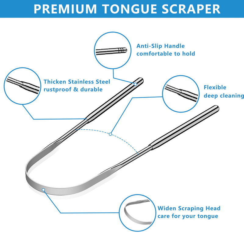 [Australia] - Artcut Tongue Scraper, 2 Pack Toungescraper U-Shaped Design, Stainless Steel Tongue Cleaner for Oral Health & Hygiene, Tongue Scrapers for Adults 