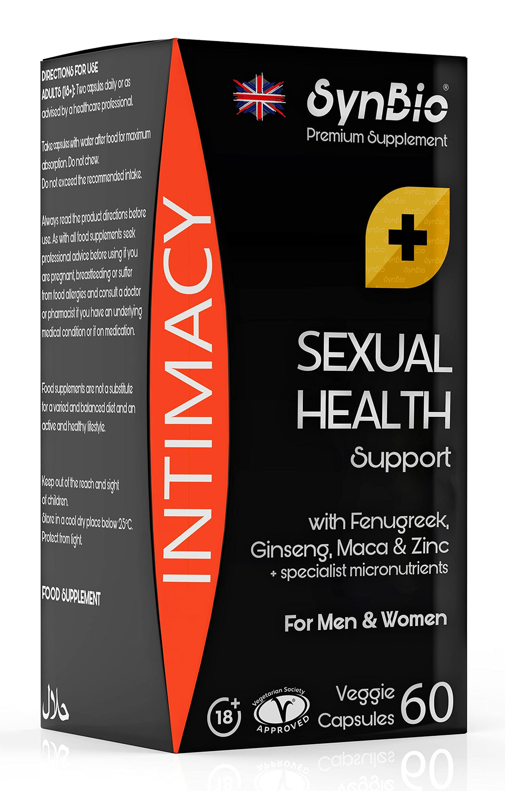 [Australia] - SynBio Premium+ - Intimacy - Sexual Health Support | 60 Vegetarian Capsules | New Improved 2023 Formula | for Men & Women Sexual Health | Fenugreek, Ginseng, Maca, Zinc | Halal | UK 