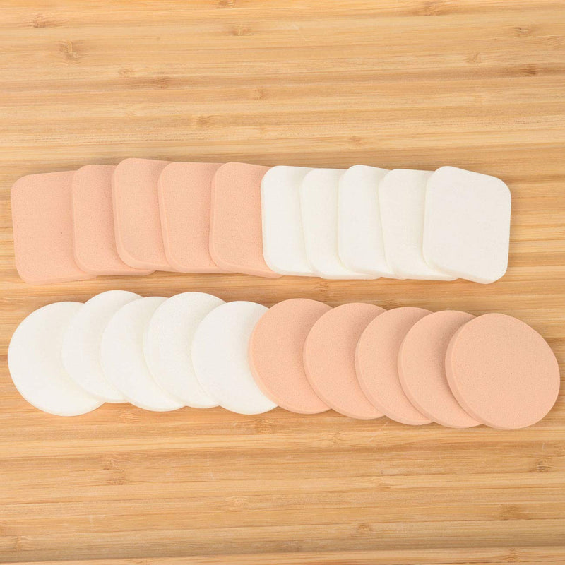 [Australia] - 40Pcs Cosmetic Sponges Compact Foundation Power Puffs Blending Sponge Facial Beauty Makeup Blender Foam For Cosmetic Application Facial Puff, Square& Round (40pcs), Sent in Random Color 20Pcs Suqare+20Pcs Round 