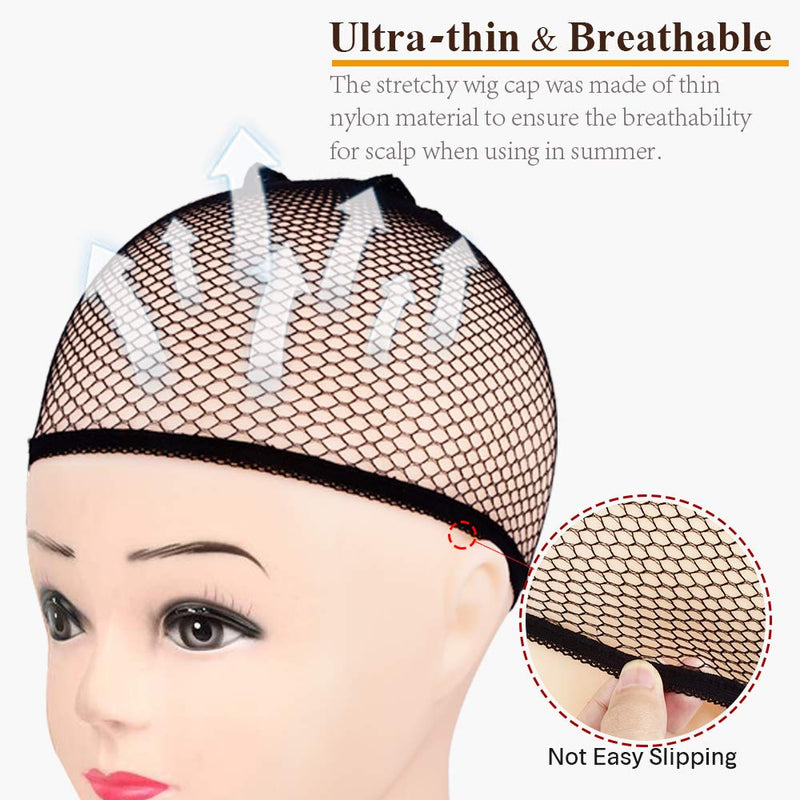 [Australia] - Wig Caps,MORGLES 6pcs Mesh Net Wig Caps Weaving Hair Net for Wig Close End Fishnet Wig Cap(Black) Black 