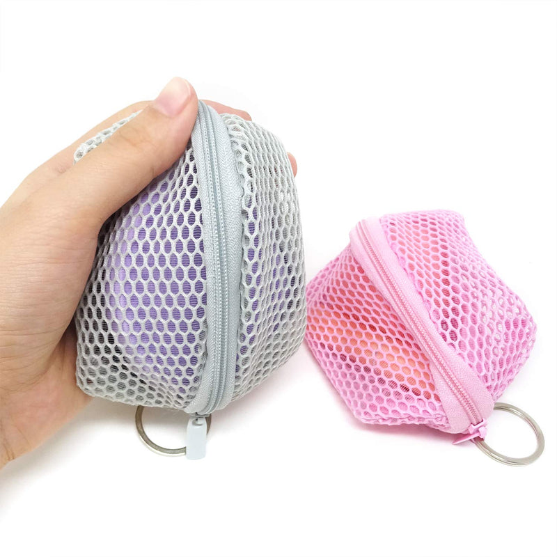 [Australia] - Honbay 2PCS Mesh Makeup Sponge Holder Containers Small Cosmetic Travel Zippered Toiletry Bags with Keyring for Makeup Sponge Puff Lipstick Keys Headphones 