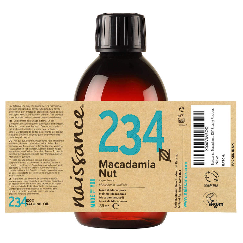 [Australia] - Naissance Macadamia Nut Oil 8 fl oz - Pure Natural, Vegan, Non GMO, Hexane Free, Cruelty Free- Moisturizing and Nourishing Oil for Hair and Skin - Ideal for DIY Beauty Recipes 8 Fl Oz (Pack of 1) 