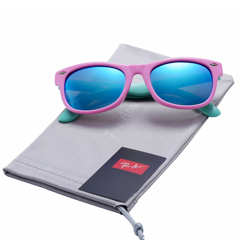 [Australia] - Pro Acme TPEE Rubber Flexible Kids Polarized Sunglasses Age 3-10 A1 Pink Frame/Blue Mirrored Lens Small/45 Millimeters 