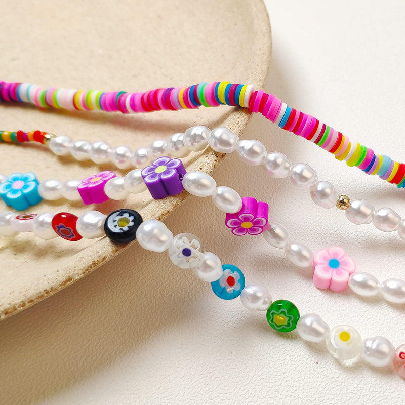 [Australia] - Bohemian Smiley Face Necklace Colorful Pearl Beaded Choker for Women Handmade Irregular Faux Necklaces with Charm 4 face choker necklace 