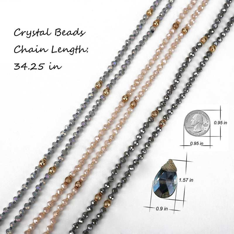 [Australia] - Niumike Crystal Beads Long Necklaces with Statement Transparent Pendant,100% Hand Braided Necklace Light Purple 