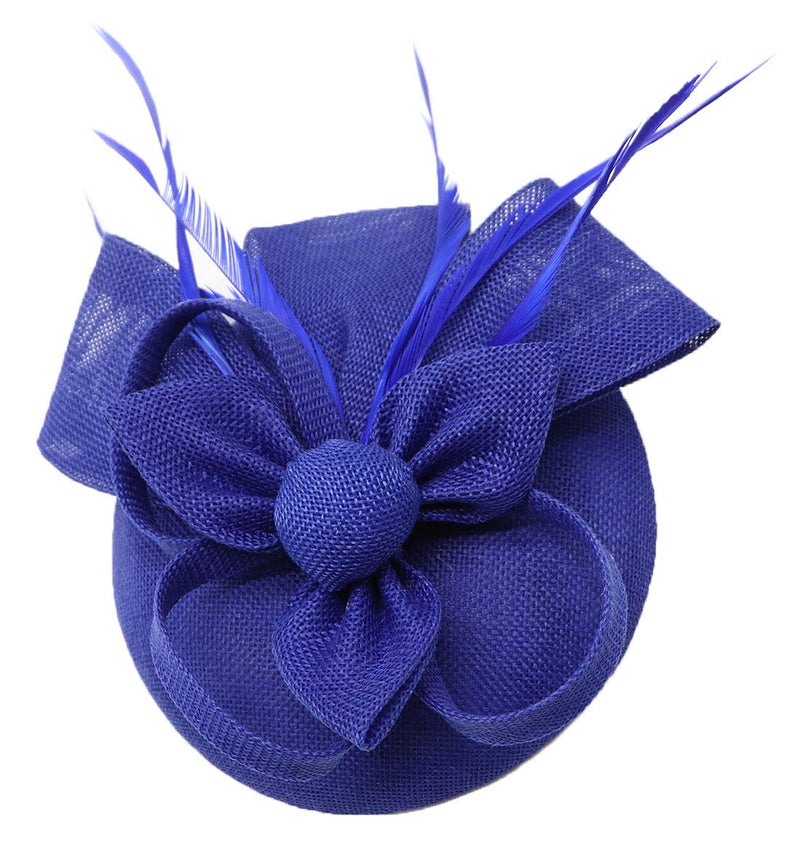 [Australia] - Coolwife Fascinators Pillbox Hat Sinamay Feather Flower Derby Ball Wedding Church Party Hair Clip Royal Blue 