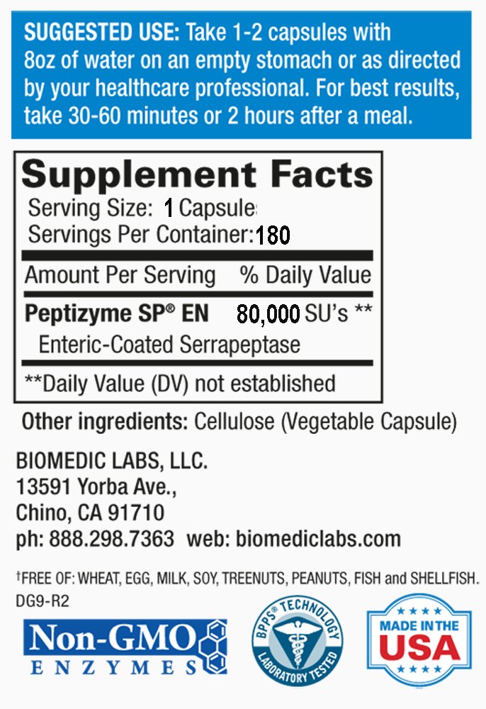 [Australia] - Serra-RX 80,000 SU Serrapeptase - Enteric Coated Proteolytic Systemic Enzyme, Non-GMO, Gluten Free, Vegan, Supports Sinus & Lung Health, 180 Veg Capsules 