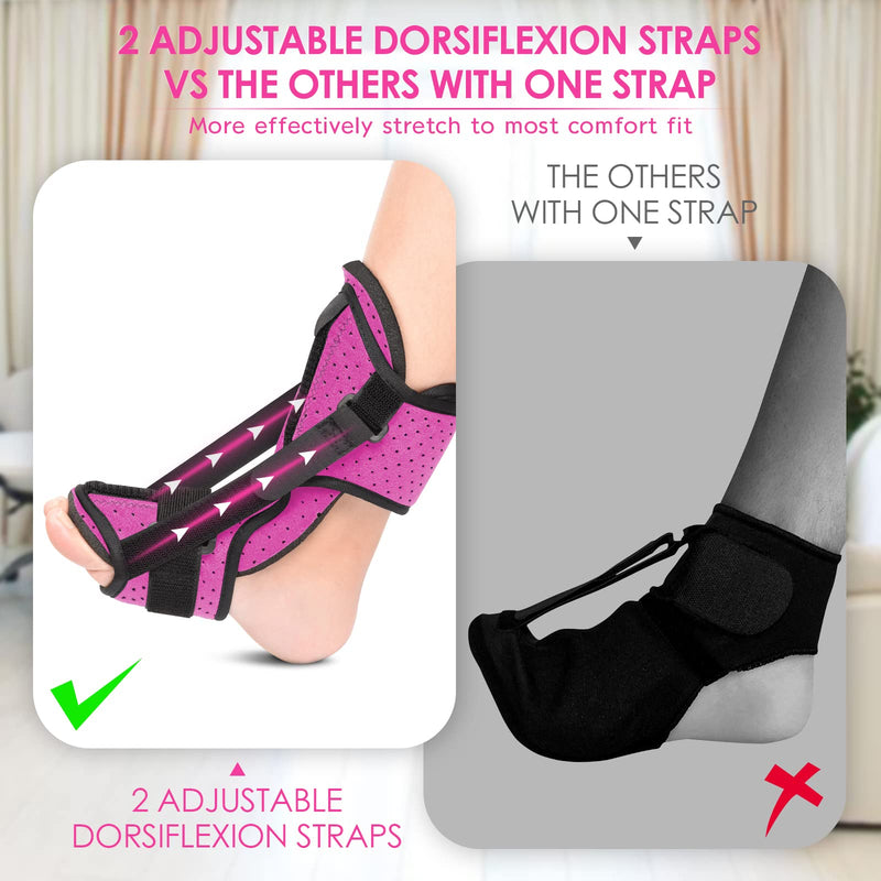 [Australia] - Plantar Fasciitis Night Splint: 2 Packs 2022 Upgraded Plantar Fasciitis Brace with Soft Memory Foam Pad | Ankle Brace for Plantar Fasciitis Relief Achilles Tendonitis Relief Foot Drop Heel Arch Pain Support for Women Pink 