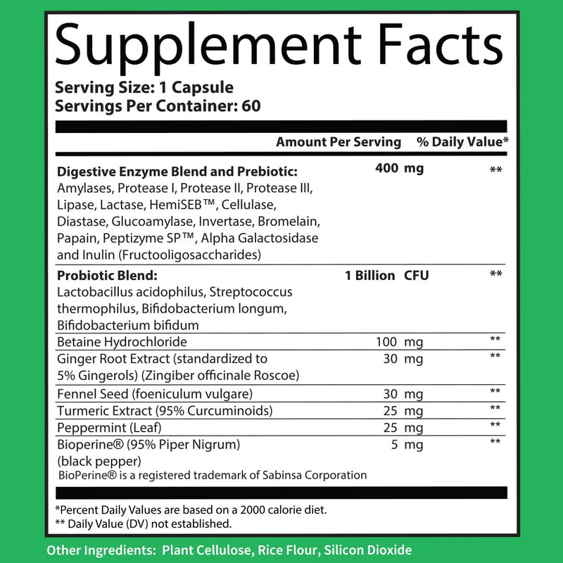 [Australia] - Super Enzymes Supplement - 15 Vegan + Plant-Based Digestive Enzymes with Prebiotics, Probiotics + Bioperine - Supports Gut Health, Gluten Digestion, Lactose Absorption + Leaky Gut - 60 Veggie Capsules 
