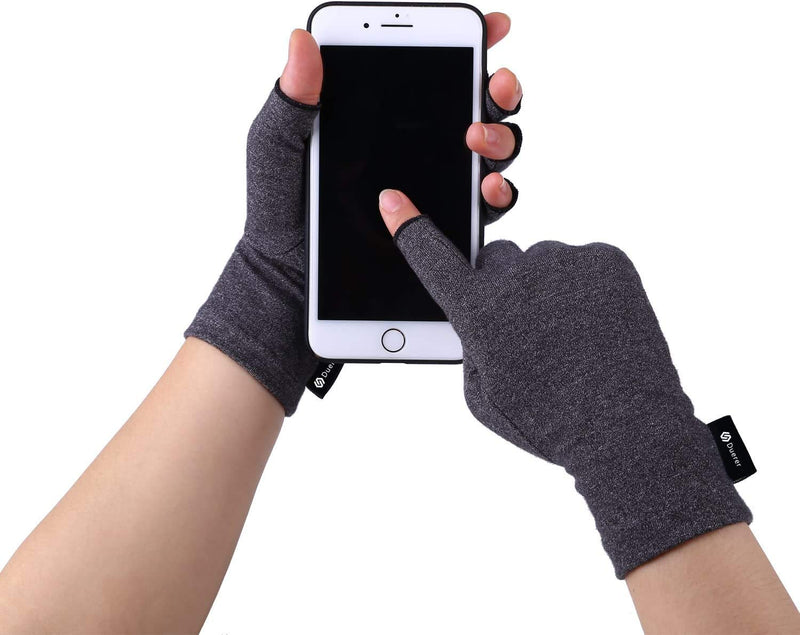 [Australia] - Duerer Arthritis Compression Gloves Women Men for RSI, Carpal Tunnel, Rheumatiod, Tendonitis, Fingerless Gloves for Computer Typing and Dailywork (Black, L) Large (1 Pair) Black 