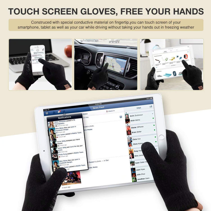 [Australia] - Winter Knit Gloves For Men And Women, Touch Screen Texting Soft Warm Thermal Fleece Lining Gloves With Anti-Slip Silicone Gel Black Medium 