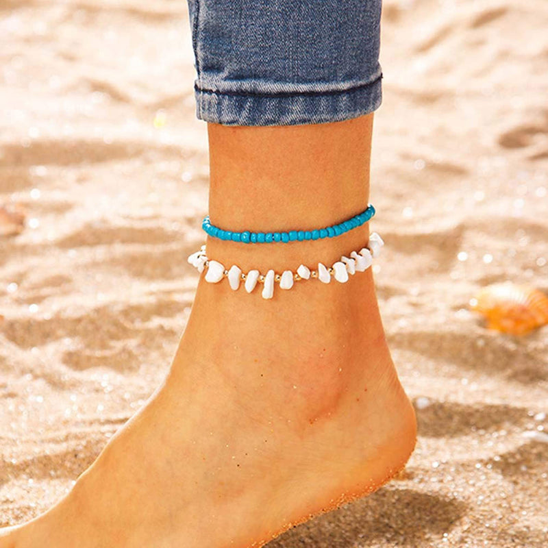 [Australia] - UBGICIG 24 Pieces Handmade Beaded Anklets Bracelets for Women Egirls Beach Boho Colorful Beads Ankle Bracelets Elastic Foot and Hand Chain Jewelry Style1:24Pcs 