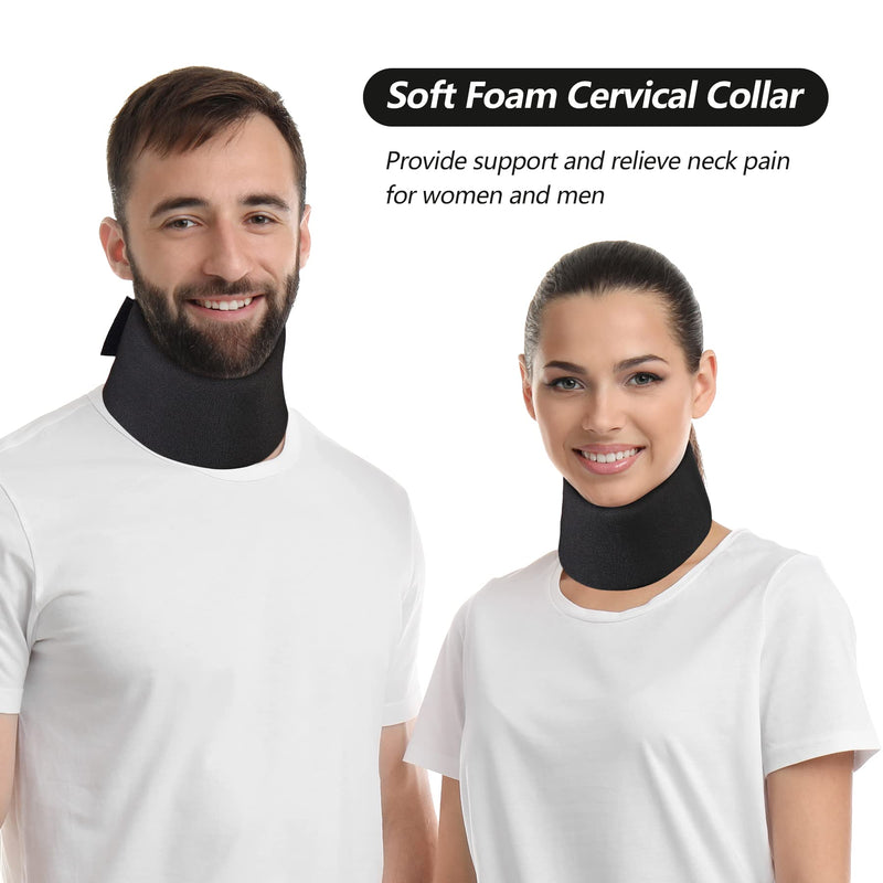 [Australia] - Soft Foam Neck Brace Universal Cervical Collar, Adjustable Neck Support Brace for Sleeping - Relieves Neck Pain and Spine Pressure, Neck Collar After Whiplash or Injury (Black, 3" Depth Collar, M) Black Average 3" Depth Collar Medium (13.3-15.7 Inch) 
