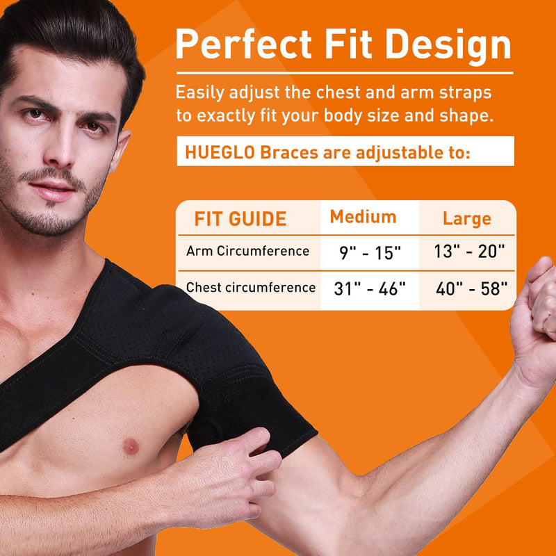 [Australia] - HUEGLO Right Shoulder Brace for Women Men Rotator Cuff,Adjustable Shoulder Support for Shoulder Pain Relief，Dislocated AC Joint,Labrum Tear,Sprain,Soreness,Bursitis, Tendinitis,Shoulder Support Strap,Medium Medium 