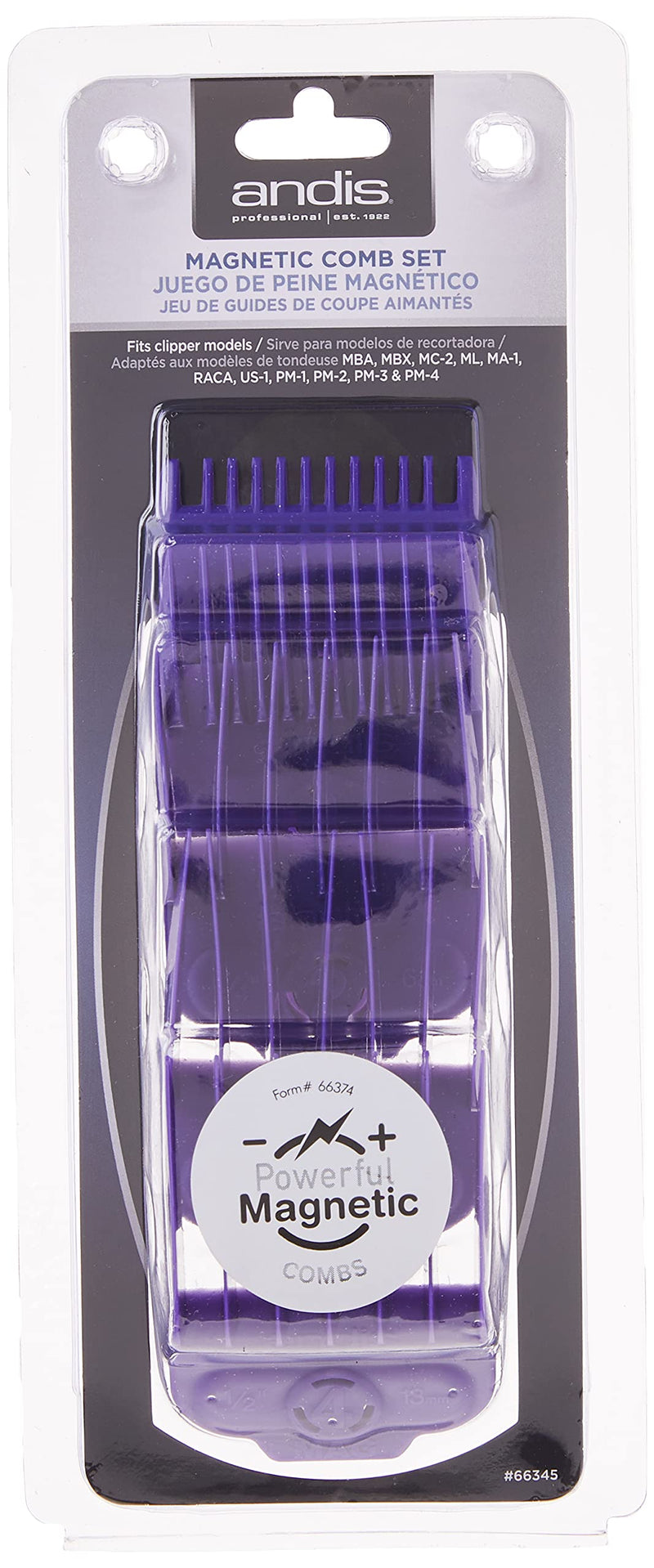 [Australia] - Andis - Nano-silver Magnetic Attachment 5 Combs - Suitable for Hair Clipper Trimmer, Professional Use, Easy Clean, and Long-Lasting - Small Sizes, 6", 8", 4", 3/8", and 2" - Purple 