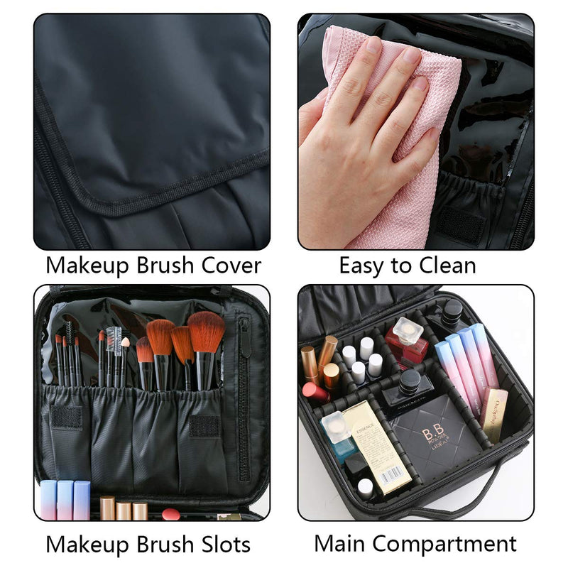 [Australia] - Travel Makeup Train Case, Gloriest Portable Travel Makeup Bag, 10 Inch Cosmetic Case Organizer with Adjustable Compartments(Black) Black 