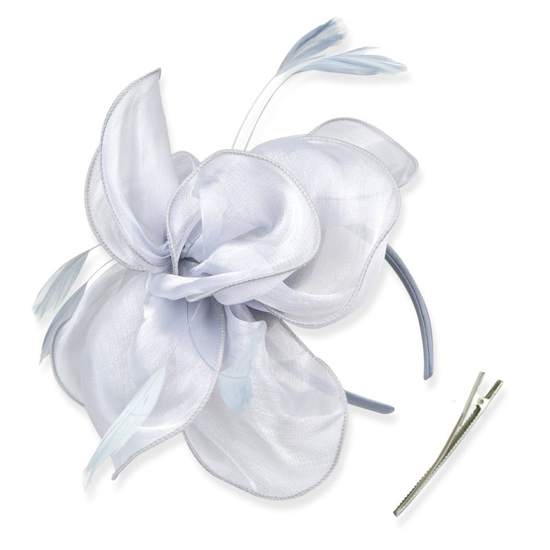 [Australia] - DRESHOW Fascinators Hat Tea Party Headwear Ribbons Feathers on a Headband and a Clip for Girls and Women 8.2" / Gray 