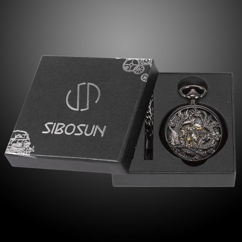 [Australia] - SIBOSUN Pocket Watch Personalized Engraved Mechanical MOM to Son Birthday Graduation Dragon Phoenix 1 To My Son, More Braver 